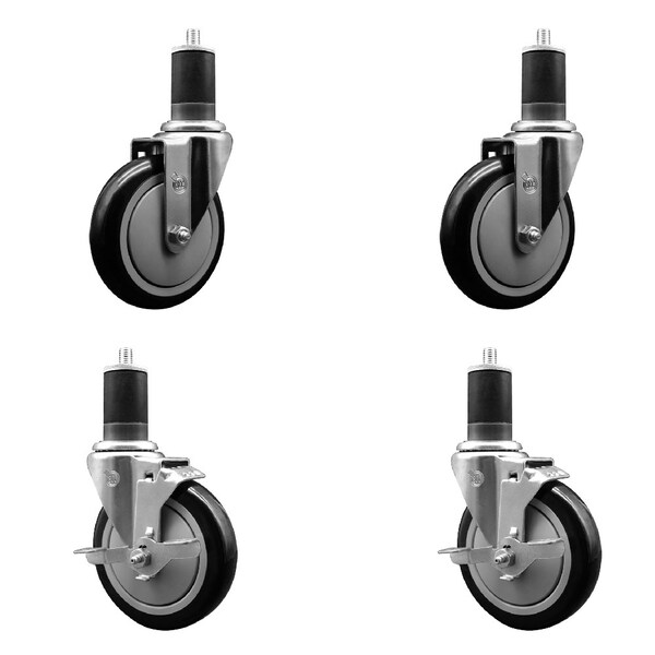 Service Caster 5'' Black Poly Wheel Swivel 1-5/8'' Expanding Stem Caster Set 2 Brakes, 4PK SCC-EX20S514-PPUB-BLK-2-TLB-2-158 - main